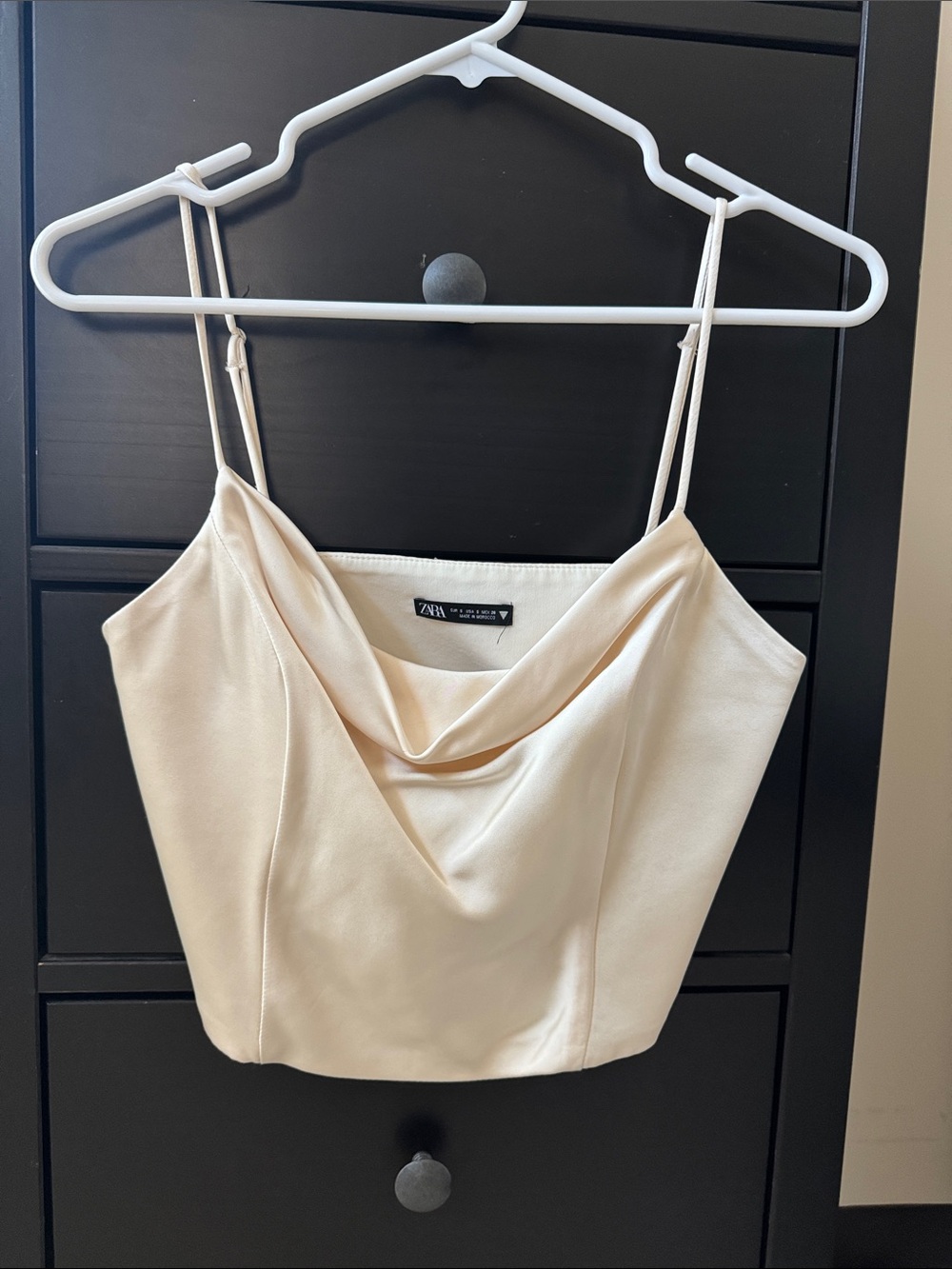ZARA Cream Satin Cowl Neck Spaghetti Strap Cami